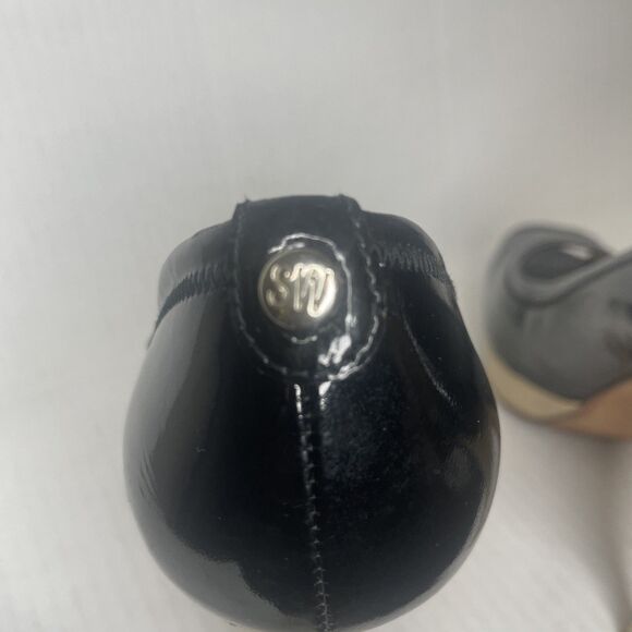 Stuart Weitzman Pump Black 8 Avignon Patent Leather Peep Toe Wood Platform Logo - Picture 11 of 14